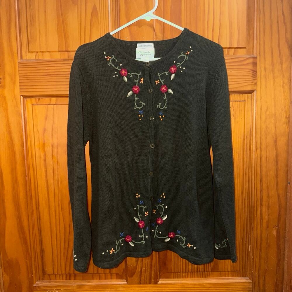 Women's Embroidered Button-Up Cardigan Christopher Banks Sweater Size M